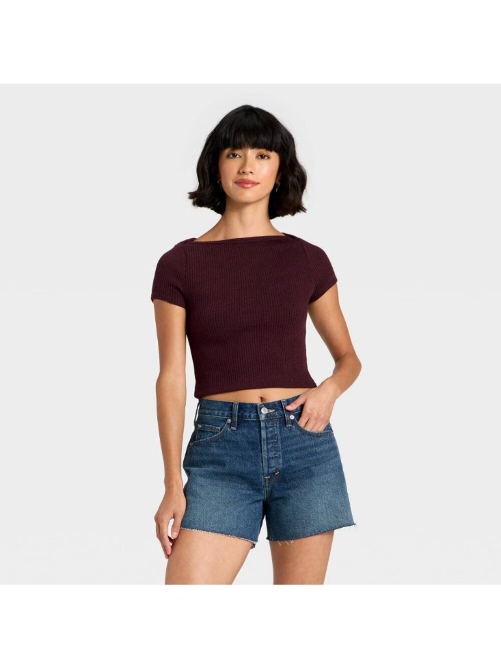 Universal Thread T Shirt Womens Large Red Slim Fit Short Sleeve Boat Neck Ribbed